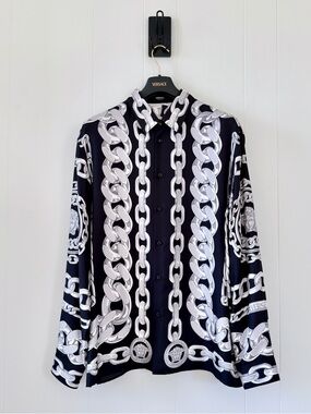 Versace Medusa Chain Silk Men’s Button-Up Shirt — IT Size 56 *Rare*
